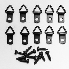 Mini Triangle Picture Hangers, 10 Count, Black, Extra Heavy Steel, 0.6mm Thick - with Screws