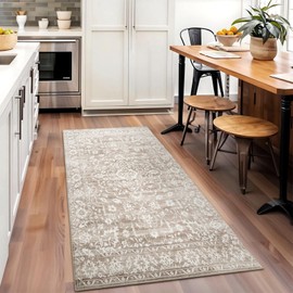 3x5 Rug, Small Area Rug for Kitchen, Entryway, Machine Washable Non-Slip Throw Rug, Floral Dorm Rug Entryway Vintage Carpet for Nursery Coffee Table Light Brown