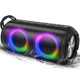 Bluetooth Lautsprecher mit Licht, Musikbox Tragbarer 24W Stereo-Klang, RGB-Beleuchtung, 24-Stunden-Akkulaufzeit, AUX-in, Bluetooth 5.3, wasserdicht (IPX6) – ideal für Outdoor-Strand-Camping
