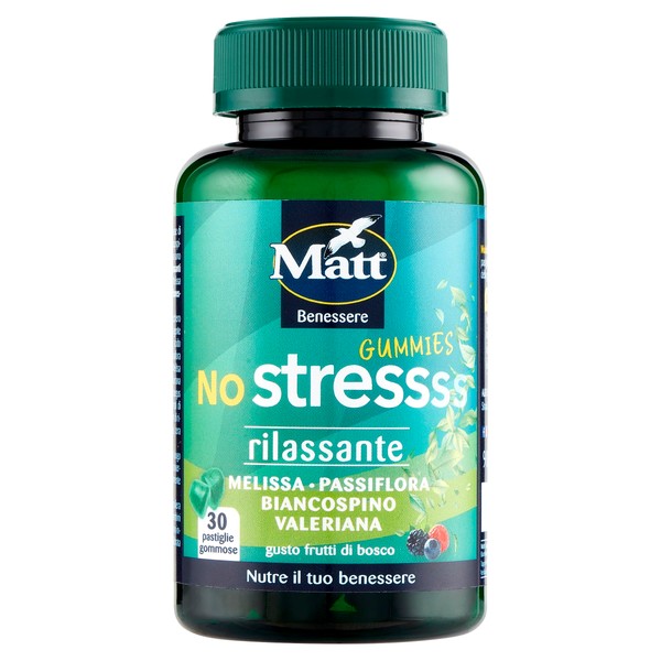 Matt, No Stress Gummies, Gummy Tablets with Relaxing Effect Based on Lemon Balm, Passionflower, Hawthorn and Valerian, Useful Supplement to Promote Relaxation, Berry Flavour, 90 g