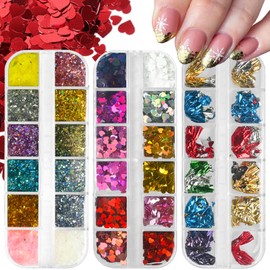 Lifextol 36 Grids Nail Glitter for Nails Art Decoration Kit Nail Charms for Press Nail Design, Butterfly Chunky Glitter Flakes Star Nail Sequins Holographic Nail Foil Glitter-C