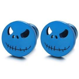2pcs Little Monster Stud Earrings in Blue Steel for Men Women, Screw Back, Rock Punk Hipster(CA)