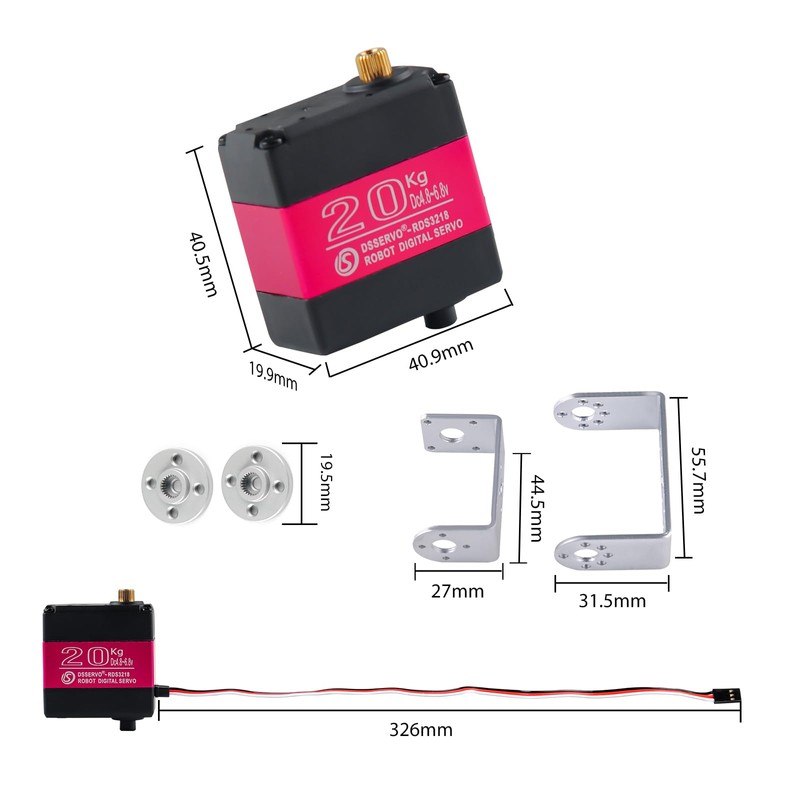 Rcmall RDS3218 Digital Servo, 20KG Dual-Axis High Torque, Waterproof IP66,