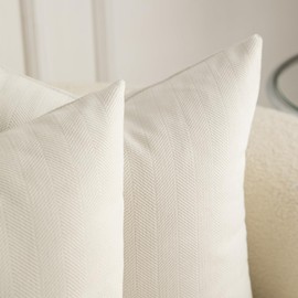 Mandioo Pack of 2 Chenille Cushion Covers Soft Comfortable Durable Throw Pillow Cases for Home Decor Sofa Couch Living Room Bedroom 18 x 18 Inch 45x45 cm Cream White