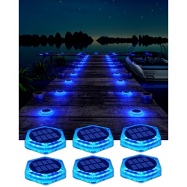 DetarZinLED 6 Packs Solar Driveway Lights Outdoor IP68 Waterproof, Blue Deck Step Lights Solar Powered, Solar Stair Light Stick on LED Light for Dock, Garage, Pool, Fence, Garden Pathway
