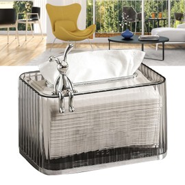 Gsycle Decorative Tissue Box Holder, Clear Tissue Dispenser Box Tissue Box Cover Holder Rectangle Paper Facial Cover Dryer Sheet Dispenser Napkin Organizer for Bathroom, Kitchen and Office (Silver)