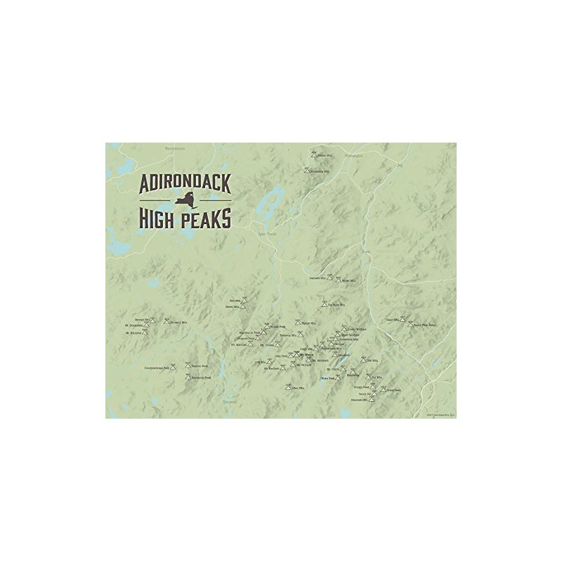 Adirondack High Peaks Checklist Map 11x14 Print (Sage)