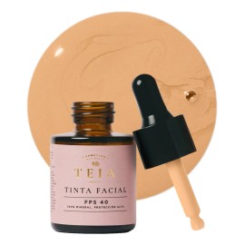 TEIA COSMETICOS Serum con color y protección solar mineral FPS40. Tinta base de maquillaje cobertura ligera Tono bronceado