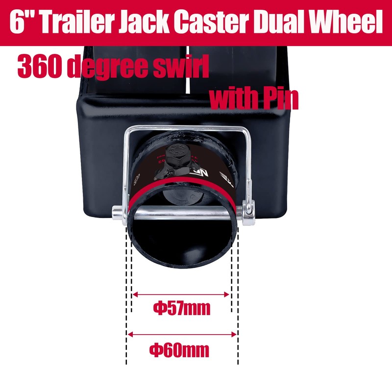 NBJINGYI 6" 2000lbs Dual Trailer Swirl Jack Caster Wheel with