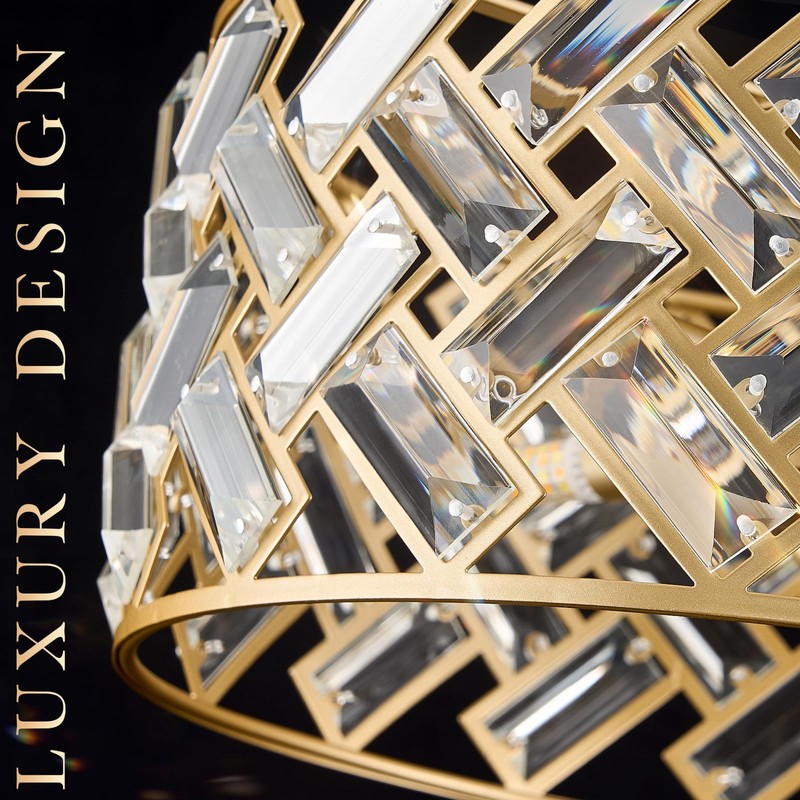 CATINER Modern Gold Crystal Chandeliers, Small Semi Flush Mount Chandelier