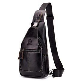Hebetag Leather Sling Bag Crossbody Backpack for Men Women Outdoor Travel Camping Hiking Shoulder Chest Day Pack Casual Daypack, Black