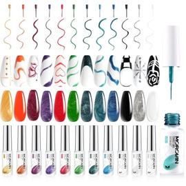 Morovan Set de Esmalte de Uñas de Gel 12 Colores Gel Liner Esmalte de Uñas Oro Rojo Verde Naranja Azul Púrpura Juego de Esmalte de Uñas Soak Off...   