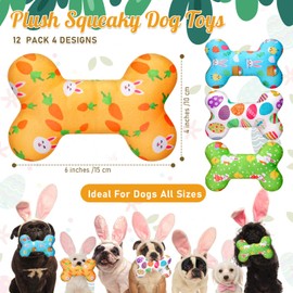 SilTriangle 12 Pack Easter Dog Toys Easter Dog Squeaky Bone Toys Plush Squeaky Dog Toys Durable Cute Interactive Dog Stuffed Chew Toys with Squeaker Dog Toys for Playing Training Teeth Cleaning