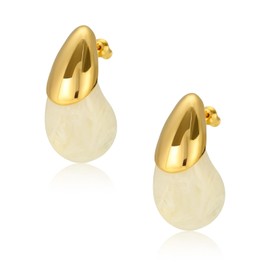 Kiiowana Chunky Resin Teardrop Earrings, 18K Gold Acrylic Resin Drop Hoops，Hypoallergenic Fashion Jewelry for Women,18K Gold Plated Resin Drop Earrings