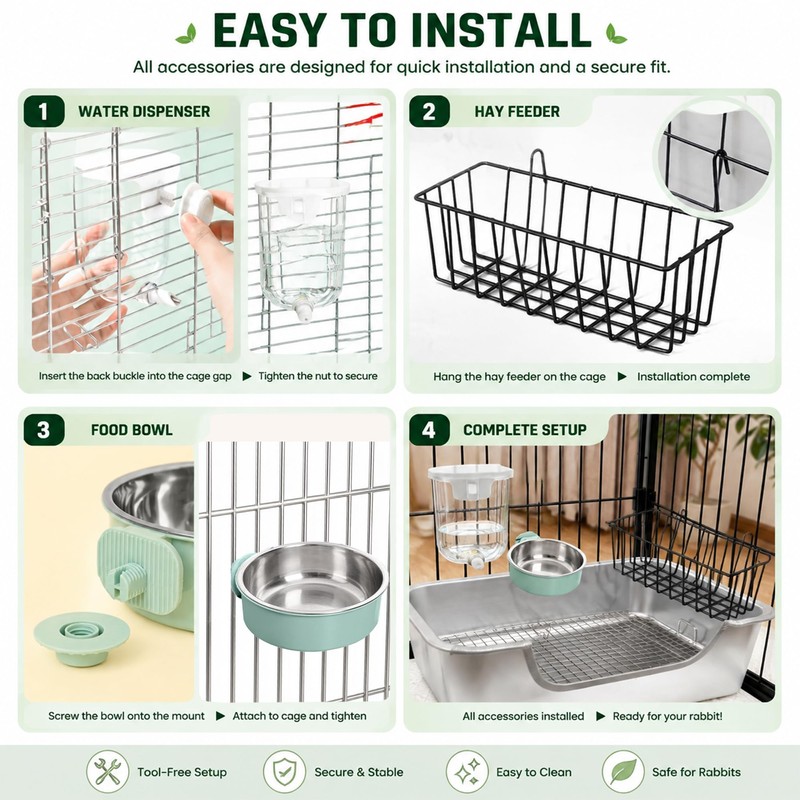 Volope Stainless Steel Rabbit Litter Box with Hay Feeder Set