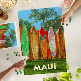 Lantern Press 1000 Piece Jigsaw Puzzle, Maui, Surfboard Fence