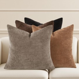 Lunofox Farmhouse Decor Throw Pillow Covers 18x18 Inch Set of 4, Solid Textured Cushion Covers for Couch, Sofa, Bed – Taupe Grey, Light Brown, Brown, Black