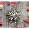 Gyn&Joy Antique Gold Tone Faux Pearl Winter Holiday Snowflake Brooch