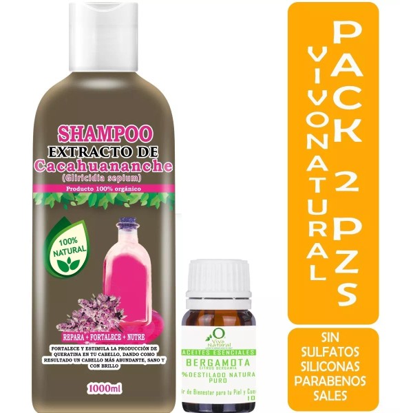 Vivenatural Shampoo De Cacahuananche 1 Litro Más Aceite Bergamota Gratis