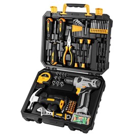 DEKOPRO 126-Piece Pink Household Tool Set with 8V Cordless Drill, Rechargeable Battery, All-in-One Compact Tools kit, Perfect Christmas Gift, Ideal for Home Repairs & DIY Projects - Color: Gray