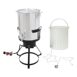 Red Mountain Valley 30 Qt Outdoor Propane Turkey Fryer with Basket,Oil Drain Valve and Timer, Large Outdoor Cooking Equipment for Turkey, Chicken Wings, Fish and Seafood,50,000 BTU Burner