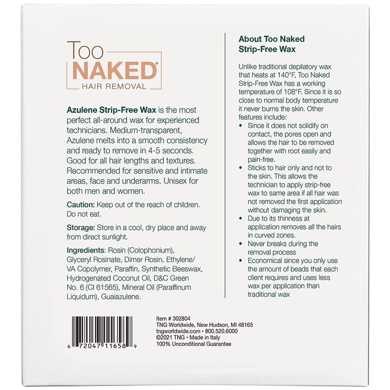 TOO NAKED HAIR REMOVAL Azulene Strip-Free Wax, Medium Transparency, Salon