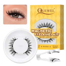 QUEWEL Magnetic Lashes Natural Look, 1 Pair Reusable Magnetic Eyelashes with Applicator, No Glue Needed Manga Eyelash Magnetices Lashes Kit Easy to Apply and Remove(YTCX-B)