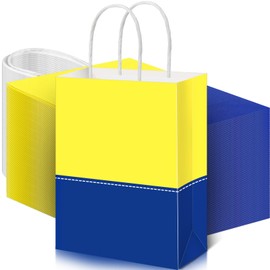 Honoson 24 Pcs Cartoon Animation Theme Goodie Bags with Handles Party Favors Paper Bags for Birthday Party Supplies Decoration Video Game Candy Birthday Gifts Snack Supplies(Blue and Yellow)