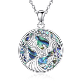 AXOMY Phoenix Necklace 925 Sterling Silver Phoenix Rising Pendant Necklaces Abalone Shell Jewelry Gifts for Women