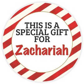 This is a Gift for Zachariah - Circle Sticker Decal 3 Inch - Candy Cane Merry Christmas Gift Tag Present Tree Holiday Custom Name Santa Claus