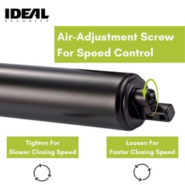 Ideal Security SK80 Standard Duty Pneumatic Storm and Screen Door Closer with Door Wind Chain Protection, 10.5”, for 7/8” to 1 ¼" Thick Doors, Black