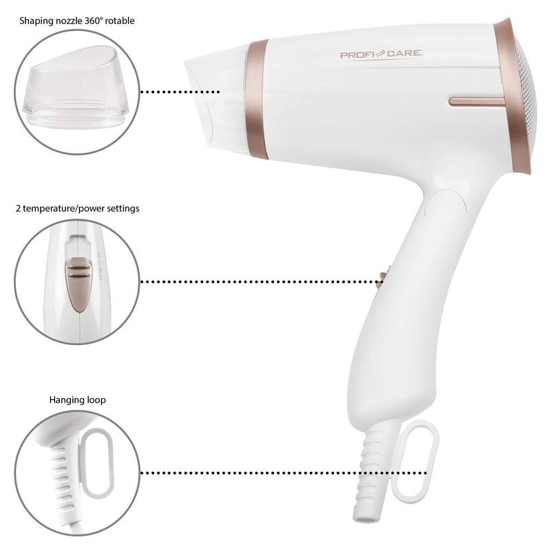 PROFI CARE SÄCHE-CHEVEUX PC-HT 3009, Blanc/Champagne