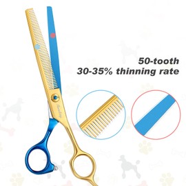 Recubay Dog Cat Scissors for Grooming, Pet Shears for Thick Coats and Matted Hair, Thinner Curved Straight Chunker Stainless Steel Shears