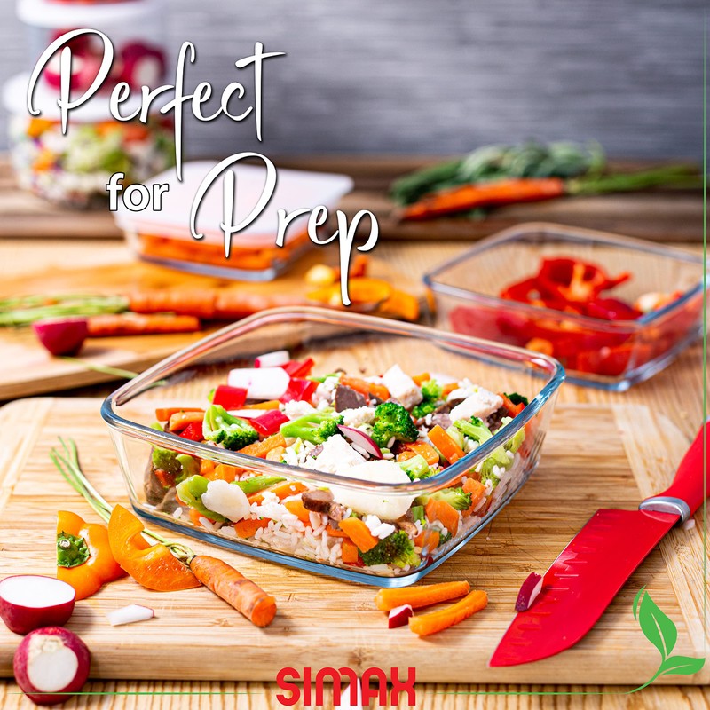 SIMAX Square Glass Food Storage Containers With Lids: Meal Prep