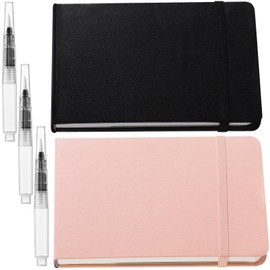 Teling 2 Pcs Watercolor Paper Sketchbook with 3 Pcs Watercolor Brush Pens, Small Portable Sketchbook Watercolor Journal Pocket Watercolor Notebook Travel for Painters Art Supplies (7.6 x 5.3 Inch)