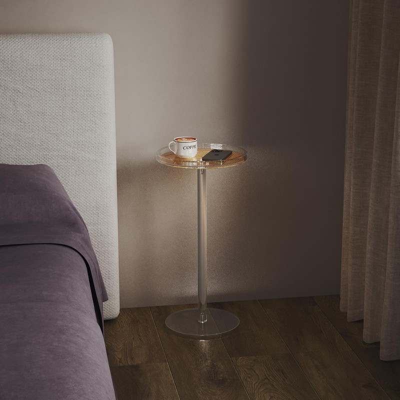 HMYHUM Acrylic Rattan Drink Table for Small Spaces, 11.8'' L