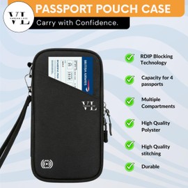 Varsan Luxe 4 Pack Passport Holder Travel Wallet – RFID Blocking Family Travel Organiser for Documents, Cards, Currency & Boarding Passes – Waterproof Cover with Wrist Strap – Gift for Men and Women
