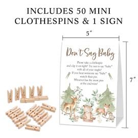 stizak Don't Say Baby Clothespin Games (1 Sign + 50 Mini Clothespins), Forest Theme, Neutral Baby Shower Decorations, Baby Shower Game, Delicate Baby Pin (dsbb22)