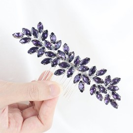 Brihasory Luxurious Wedding Hair Comb Full Rhinestones Bride Hair Accessories for Party Prom Bridal Side Hair Combs for Women Bride Girls Hair Decoration(Purple)