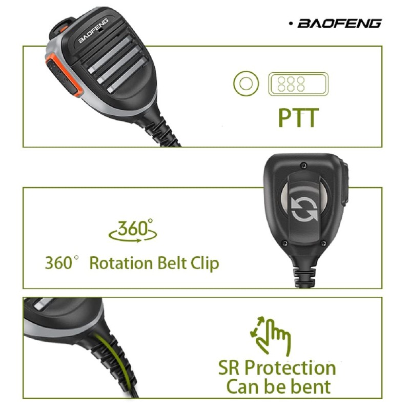 BAOFENG UV-9R Plus Ham Radio Dual PTT Mic SQ27K IP57