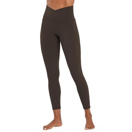 Sunzel Butt Lifting Scrunch Leggings for Women with Pockets No Front Seam Crossover Workout Booty Yoga Pants Tummy Control 25" Inseam Seal Brown Small