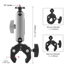 PULUZ PU867B Camera Mounts Clamp Mount Bicycle Handlebar Adapter Mount Aluminum Alloy 2kg/4.4lbs Load Capacity with Dual 360°Rotatable Ball Head with GoPro Adapter Compatible with SJCAM AKASO DJI GoPro Hero 11/10/9/8/7 Insta360 One/X2/X3 and Other Action