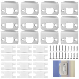 12 Pcs Door Strike Plates, Stainless Steel Deadbolt Strike Plates, Full Lip Round Corner Strike Plates, Black Door Reinforcement Kit, Fit Most Standard Wooden Doors and Locks (White-1)