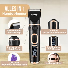 Strex Hundeschermaschine/Tierschermaschine Extra Leise - Kabellos - 5 Modi - Hundetrimmer für alle Fellarten - auch für Katzen