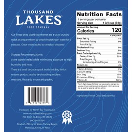 Thousand Lakes Freeze Dried Fruits and Vegetables - Strawberries 2-pack 1.2 ounces (2.4 ounces total) | No Sugar Added | 100% Sliced Strawberries
