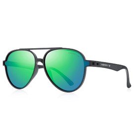 MERRY'S Unisex Polarized Sunglasses for lovers Lightweight TR90 Frame Square Sun Glasses for Men/Women (Black Frame/Green Mirror Lens/Black Hinge, 57)