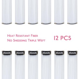 WENNALIFE 12 PCS White Hair Extensions Clip in, Colored Clip in Hair Extensions for Kids Highlights Rainbow Hair Clips for Girls Synthetic Straight Pop-up Style Colorful Festival Girl Hair Accessories