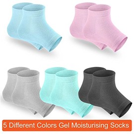 Selizo 5 pares de calcetines hidratantes para el talón de gel, calcetines de punta abierta para tacones secos y agrietados, 5 colores