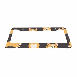 Nicokee Decorative License Plate Frame Kawaii Corgi Cute Dog Car Tag Frame Aluminum Auto License Plate Holder for Men Women