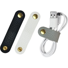 Carrotez Leather Cord Organizer, Cable Organizer for Travel, Cord Keeper, Cable Ties, Cable Straps, Cord Wraps for Charging Cords - 3 pcs (Black/White/Grey)